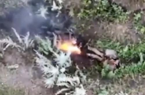 Укронацисты сжигают своих погибших солдат на поле боя