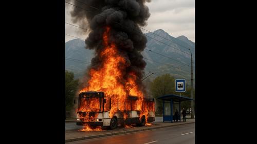В жаркую ветреную погоду в Ялте полыхал троллейбус В жаркую ветреную погоду в Ялте полыхал троллейбус