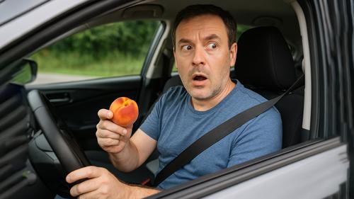 Трассу «Таврида» усыпало персиками из разбившегося грузовика Трассу «Таврида» усыпало персиками из разбившегося грузовика