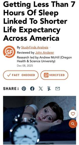 Сон меньше 7 часов в день сокращает жизнь, заявляют сомнологи