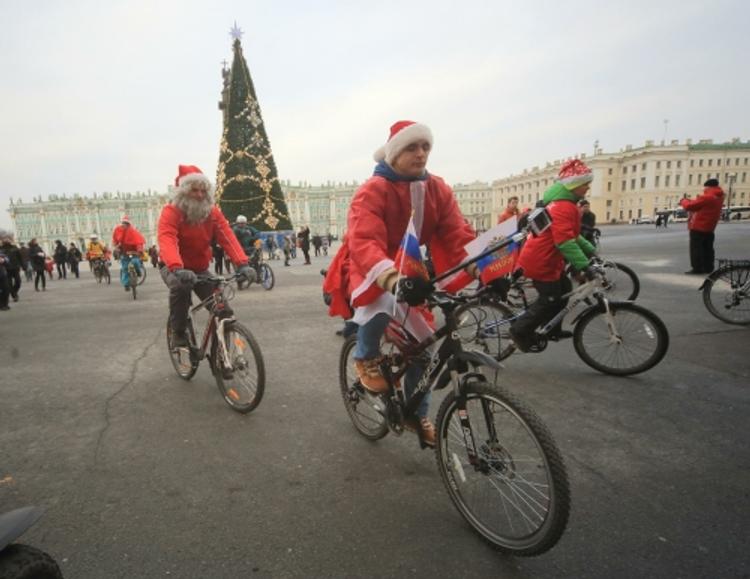 В Новосибирске Деды Морозы и Снегурочки устроили велошоу (ВИДЕО)